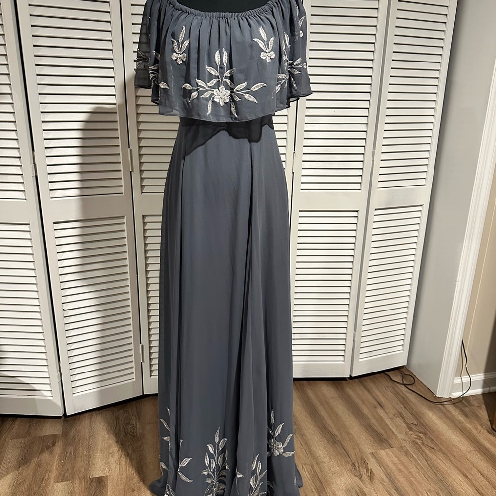 BHLDN Gray Floral Maxi Dress
